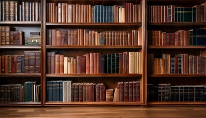 Generated image  traditional oak wood bookcase filled with a variety of hardcover books