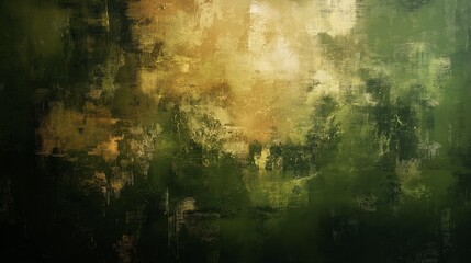 Abstract texture featuring earthy hues with a mix of green, brown, and gold tones in a blurred and layered design