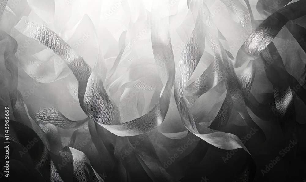 Aufkleber smoky ribbons curling through a monochromatic gradient, creating an abstract blend of movement and s