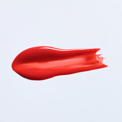 bright red shade of lipgloss, lipstick smear, cosmetics beauty product texture, liquid blush,...