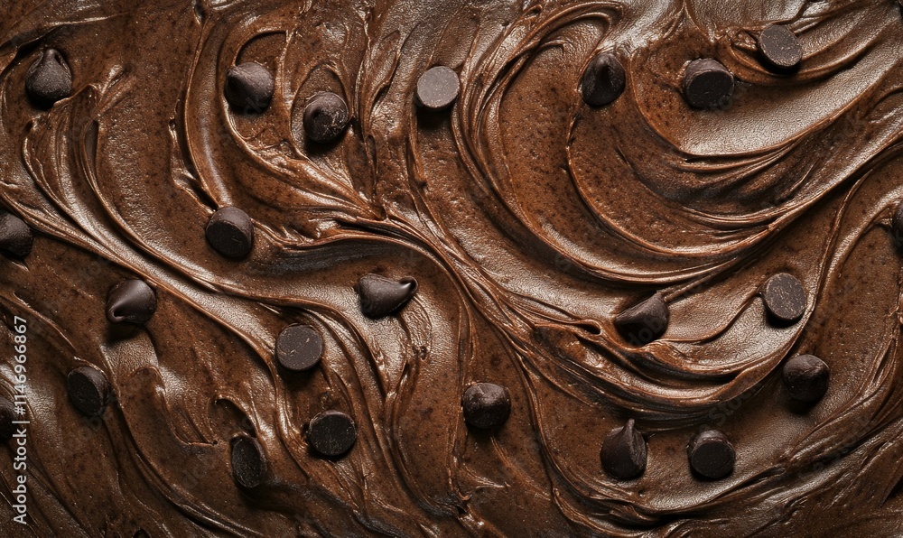 Poster powdered cocoa and rich chocolate swirls merge into organic abstract patterns with chocolate chip hi