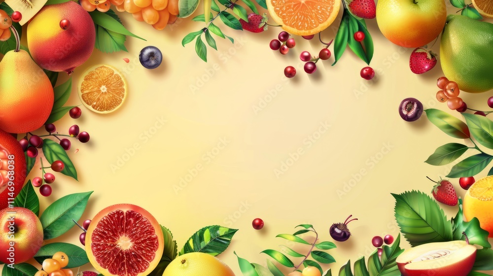 Poster abundant summer fruit assortment with a blank area for adding personalized text