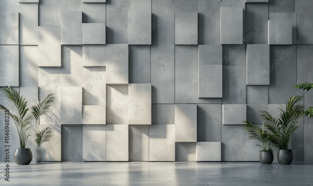 Poster rectangular, 3d mosaic tiles arranged in the shape of a wall. semigloss, futuristic, blocks stacked 