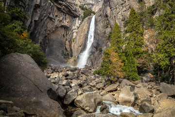 Hikers enjoy tranquility near Lower Yosemite Falls