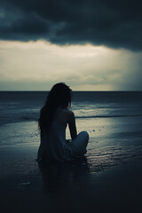 Solitary Figure in a Dark, Atmospheric Setting Evoking Introspection and Melancholy with a Moody and Artistic Expression