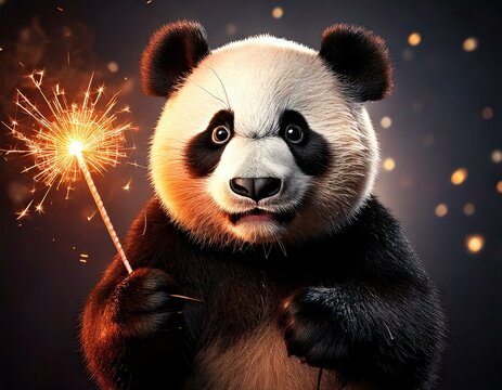 Gem&uuml;tlicher Panda mit 2025-Wunderkerze &ndash; Funkenfrohes Neujahrsmotiv