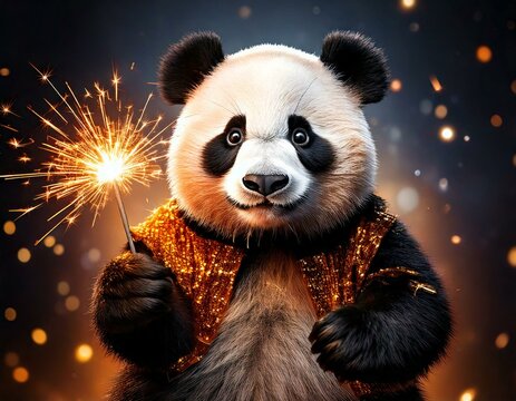 Gem&uuml;tlicher Panda mit 2025-Wunderkerze &ndash; Funkenfrohes Neujahrsmotiv