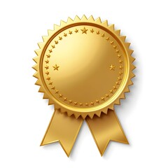 Golden 3D Assurance Medal with Star and Ribbon, Independent Realistic Certification Badge.