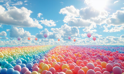 Celebrating lgbtq pride month a colorful display of equality with vibrant balloons in an open sky environment