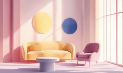 Stylish Living Room. Minimal Interior Design Background. Generative AI.