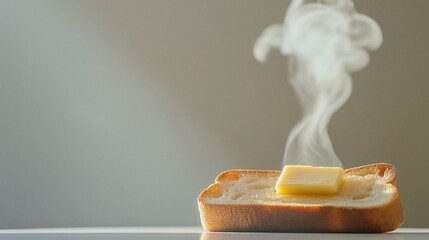 hot toast with a melting piece of butter on top, steam from the butter