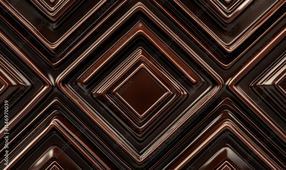 Poster symmetrical diamond shapes intersecting with thin lines, over a chocolate mocha background.
