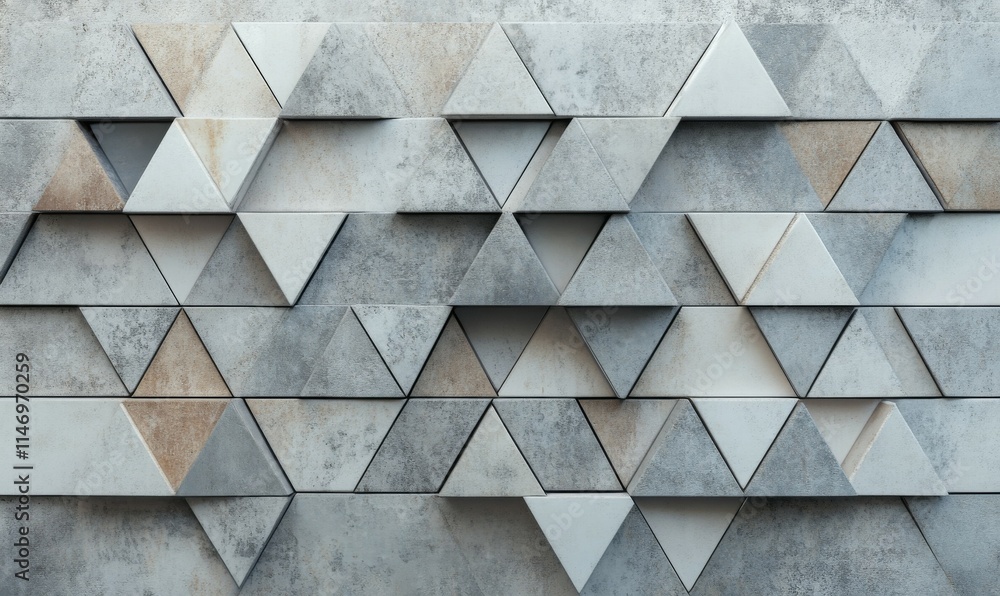 Aufkleber semigloss, polished mosaic tiles arranged in the shape of a wall. concrete, triangular, bricks stack