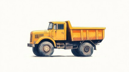 Yellow dump truck illustration on white background.