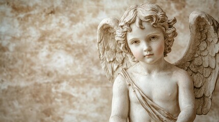 Fototapeta premium Cherubic angel statue against textured background.