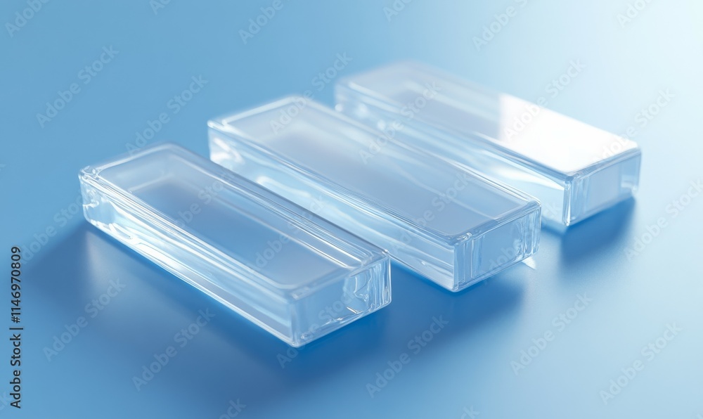 Poster translucent blocks on a blue surface. futuristic tech concept with copy space.
