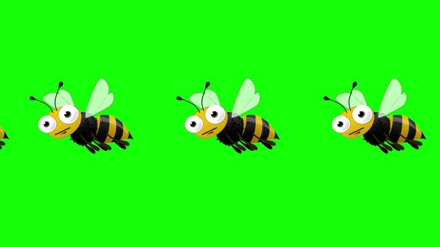 Flying bees animation on green screen, chromakey, green screen, loop,  cartoon, comic, isolated