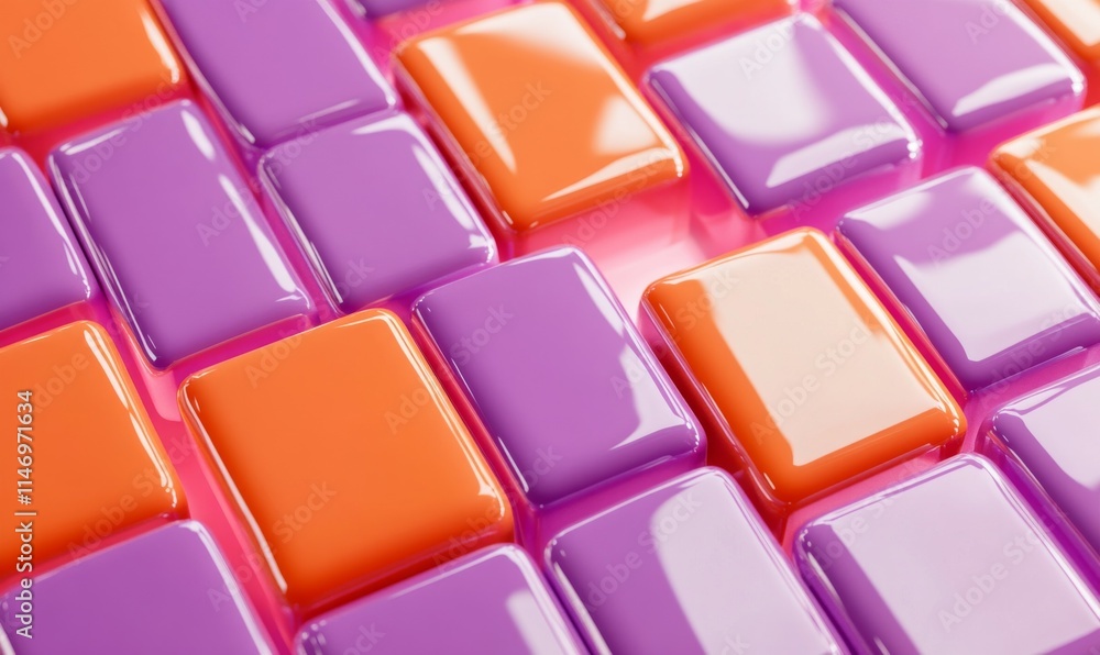 Poster violet and orange, glossy blocks neatly arranged to create a contemporary tech background.