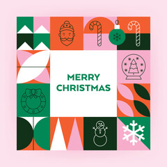 Merry Christmas Square Concept. Vector Illustration of Flat Style. Winter Holiday. Seasonal Greetings Template. Happy New Year.