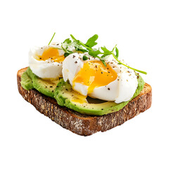 Tasty Avocado toast with poached eggs Isolated On Transparent Background 