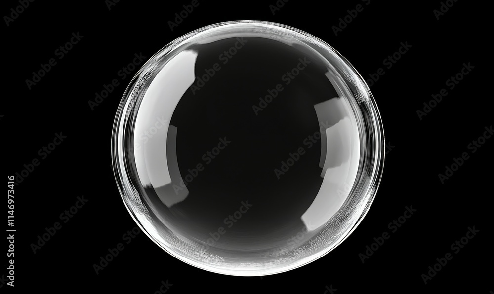 Poster transparent soap bubble caught in delicate motion, patterns of light reflecting in grayscale. .