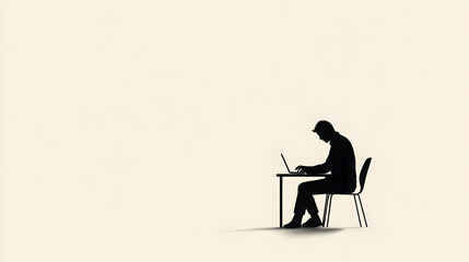 Fototapeta premium A clean design of a person working at a desk with a laptop, symbolizing a busy professional lifestyle. Person at desk minimalist illustration.