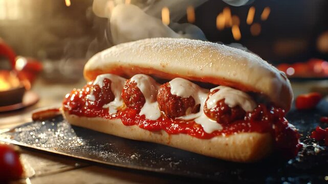 Italian Meatball Sub Close Up Video