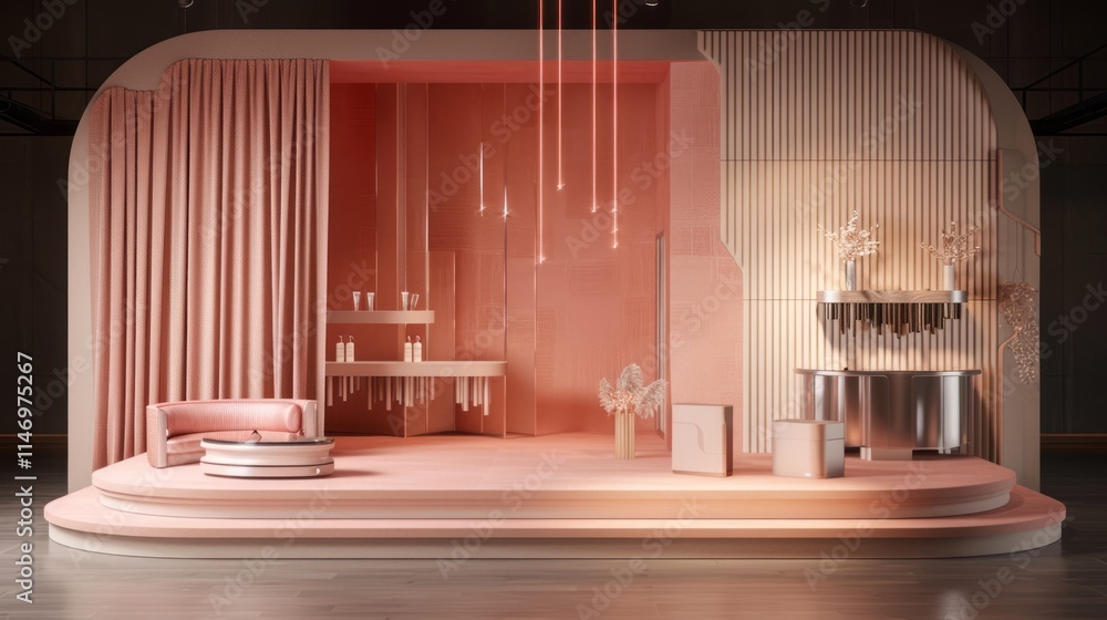 Poster detailed 3d rendering of a display stage, highlighting the craftsmanship and attention to detail in 