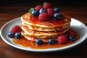 Delicious Pancakes with Berries and Syrup