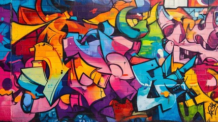 Colorful Graffiti on Buildings in Downtown Toronto Alley, AI generated illustration.