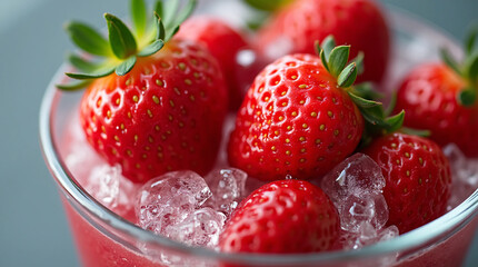 Fresh strawberries in ice
