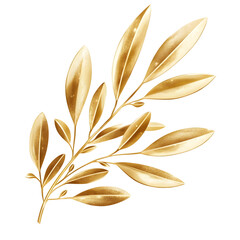 A golden olive branch with natural elegance, perfect for decorative purposes and botanical themes. Isolated on transparent background, png.