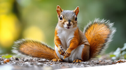 Obraz premium Adorable red squirrel sitting outdoors.