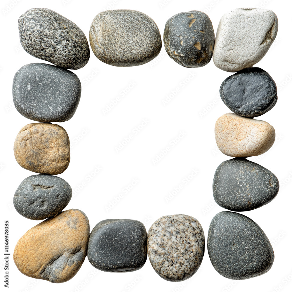 Poster natural stones frame for artistic display on a transparent background