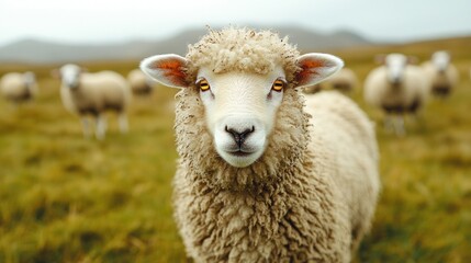 Fototapeta premium Sheep with glowing eyes in a field.