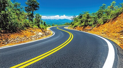 Fototapeta premium Winding asphalt road through scenic mountain landscape.