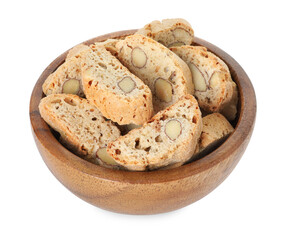 Traditional Italian almond biscuits (Cantucci) in bowl isolated on white