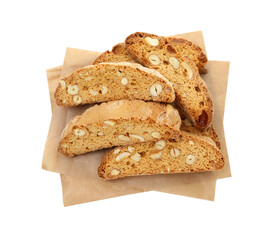Traditional Italian almond biscuits (Cantucci) isolated on white, top view