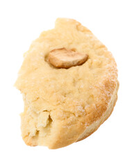 Piece of cashew cookie isolated on white