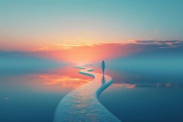 The road is in the sky, man is far ahead