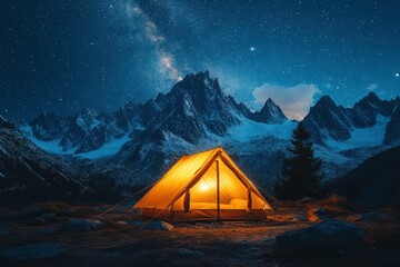 Serene Night Camp Under Starry Sky