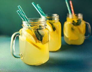 Generated image Retro vintage style mason jars filled with bright refreshing lemonade