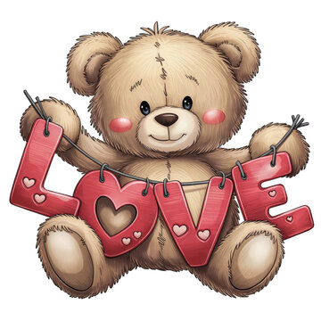 teddy bear holding love banner clip art preview