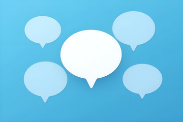 Obraz premium A white speech bubble on a blue background with other speech bubbles in the background, Blank speech bubbles, created with generative ai