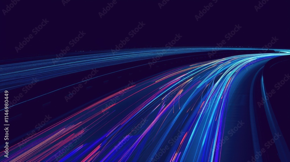 Poster dynamic light trails on a dark highway create an abstract representation of speed and motion. perfec