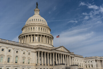 Washington DC - October 27, 2024: United States Capitol Building with Blue Sky Background