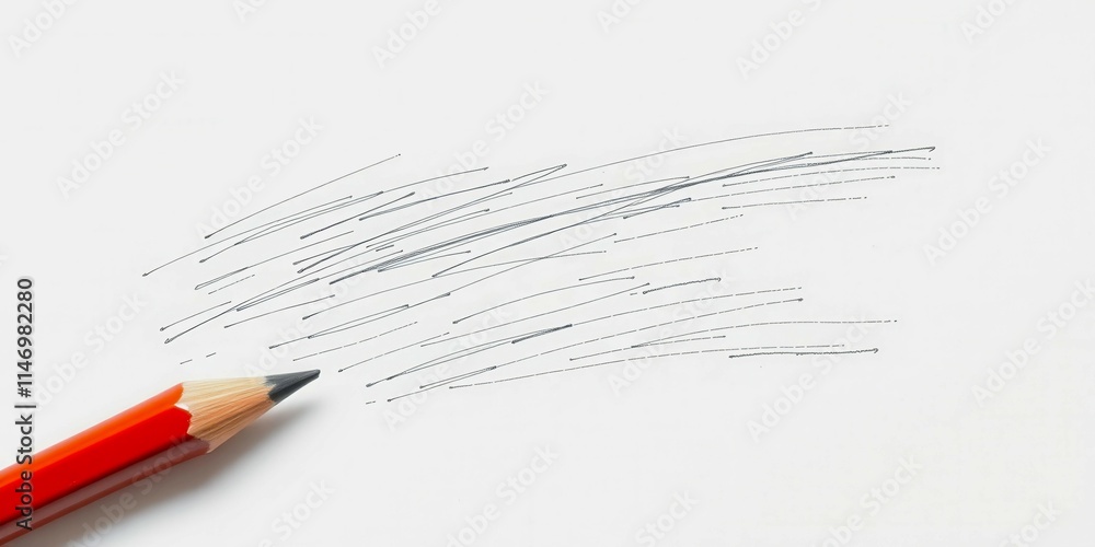 Poster a pencil is on a white background with a black line drawn on it. the pencil is sharpened and has a r