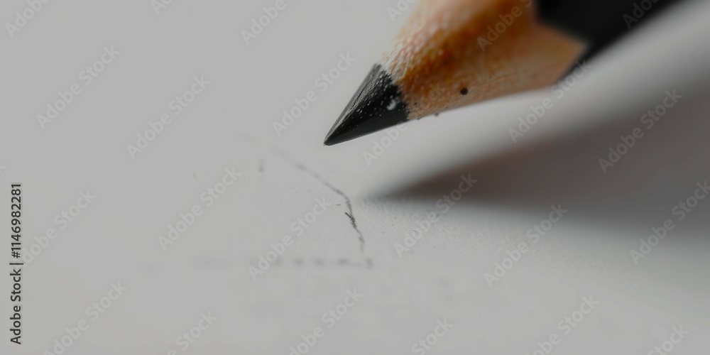 Poster a pencil is on a white background with a black line drawn on it. the pencil is sharpened and has a r