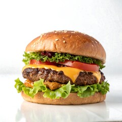 Fresh Beef Burger on White Background
