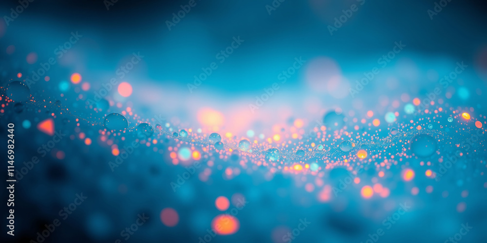 Poster a blue background with a lot of small dots of different colors. the dots are scattered all over the 